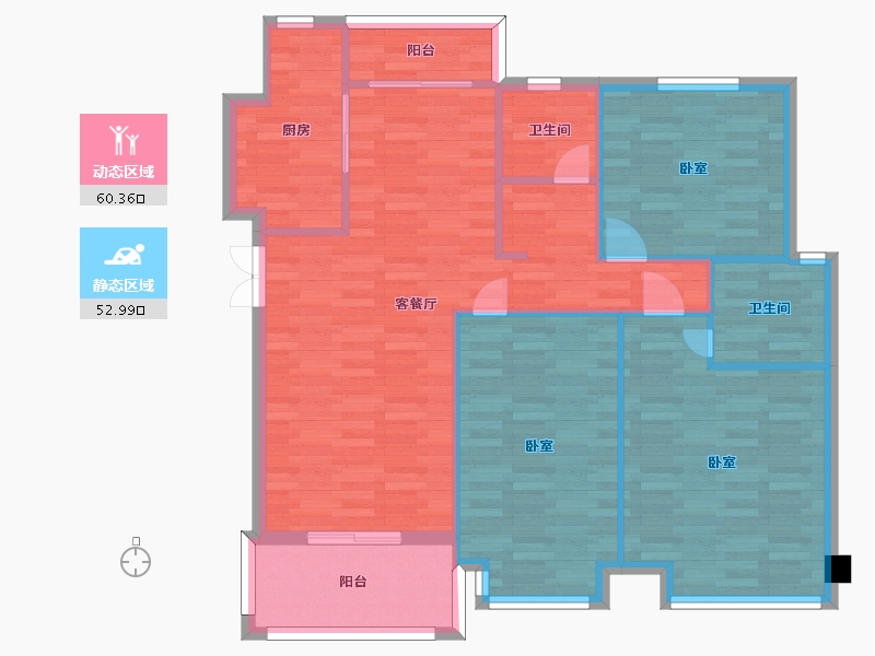 江苏省-南京市-爱涛天禧明庭G’户型130m²-103.99-户型库-动静分区