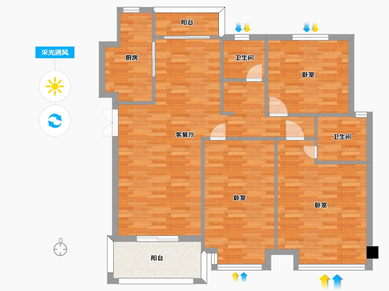 江苏省-南京市-爱涛天禧明庭G’户型130m²-103.99-户型库-采光通风