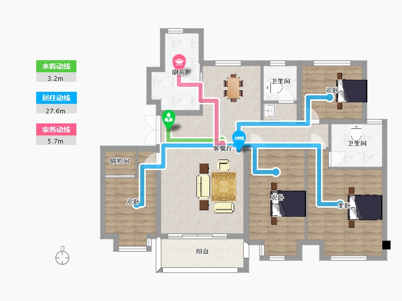 江苏省-南京市-爱涛天禧明庭G户型145m²-115.44-户型库-动静线