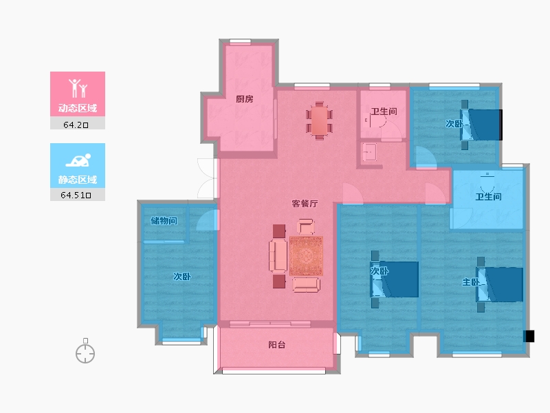 江苏省-南京市-爱涛天禧明庭G户型145m²-115.44-户型库-动静分区