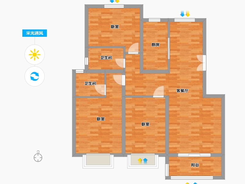 江苏省-南京市-望景名府1,3,4,2,5,6幢B户型118m²B户型118m²-95.91-户型库-采光通风