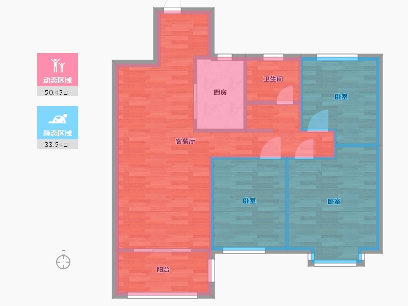 江苏省-南京市-银城孔雀城天荟8幢,2幢,3幢C户型95m²-76.00-户型库-动静分区