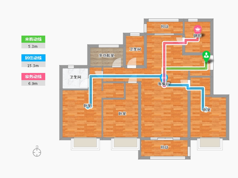 江苏省-南京市-望景名府3幢,5幢D户型136m²-111.46-户型库-动静线