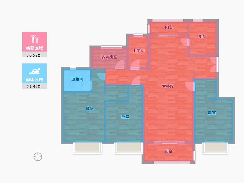 江苏省-南京市-望景名府3幢,5幢D户型136m²-111.46-户型库-动静分区