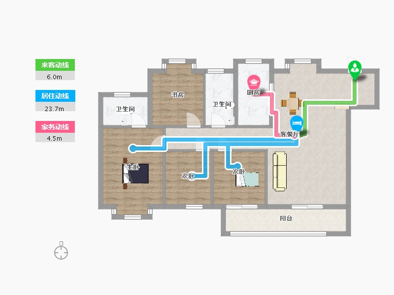 江苏省-南京市-银城孔雀城天荟8幢,C--7幢，A户型130m²-104.00-户型库-动静线