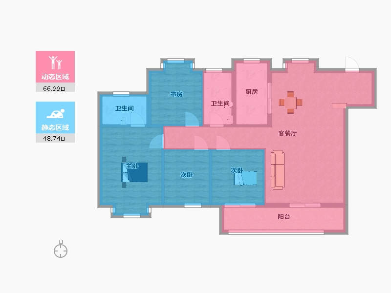 江苏省-南京市-银城孔雀城天荟8幢,C--7幢，A户型130m²-104.00-户型库-动静分区