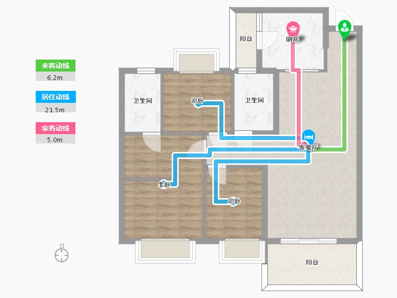 湖南省-长沙市-浏阳恒大华府四期7,10栋2户型125m²-87.23-户型库-动静线