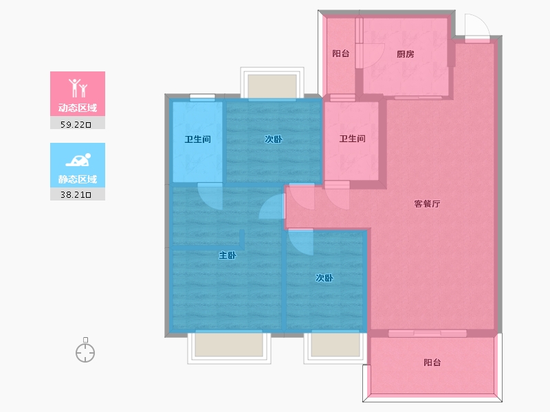 湖南省-长沙市-浏阳恒大华府四期7,10栋2户型125m²-87.23-户型库-动静分区