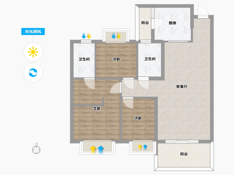 湖南省-长沙市-浏阳恒大华府四期7,10栋2户型125m²-87.23-户型库-采光通风