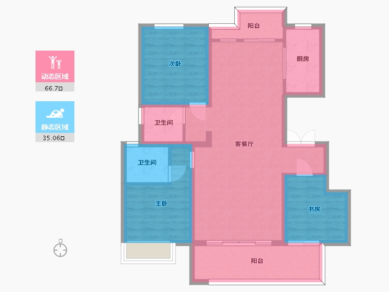 湖南省-长沙市-和泓桃李春风D3栋D户型114m²-91.00-户型库-动静分区