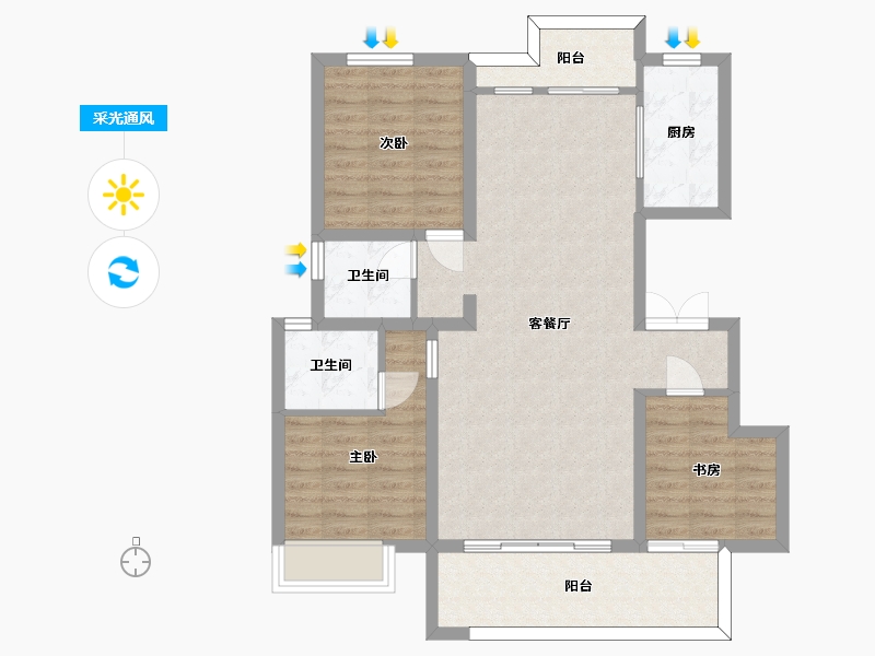 湖南省-长沙市-和泓桃李春风D3栋D户型114m²-91.00-户型库-采光通风