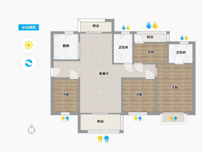 湖南省-长沙市-保利香槟国际E1,E4号楼C户型115m²-88.90-户型库-采光通风