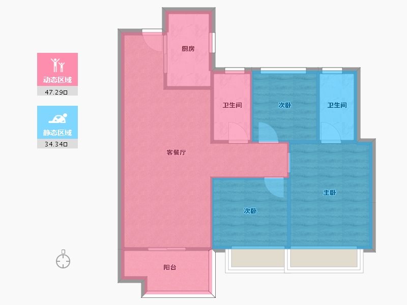 湖南省-长沙市-碧桂园翘楚棠Y1,Y2,Y5栋95㎡户型-74.00-户型库-动静分区