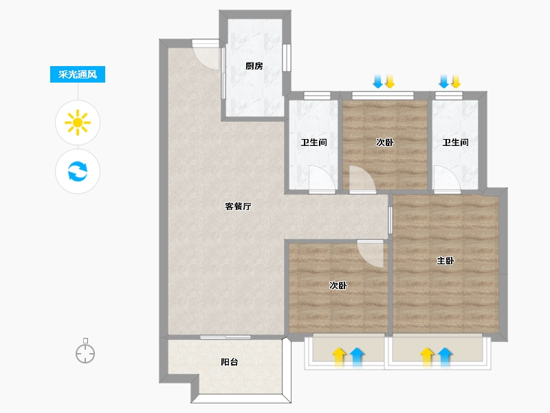 湖南省-长沙市-碧桂园翘楚棠Y1,Y2,Y5栋95㎡户型-74.00-户型库-采光通风