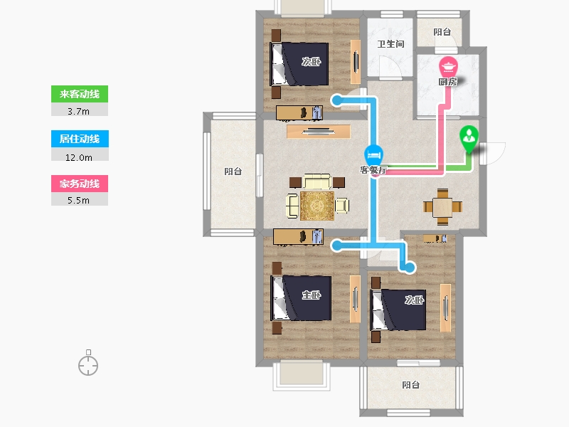 江苏省-南京市-双湖星城113m²-90.01-户型库-动静线