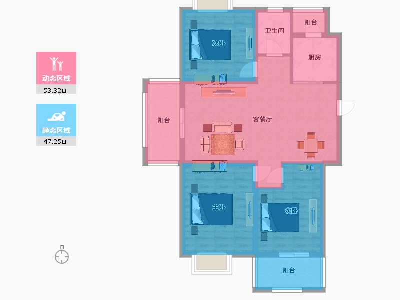 江苏省-南京市-双湖星城113m²-90.01-户型库-动静分区