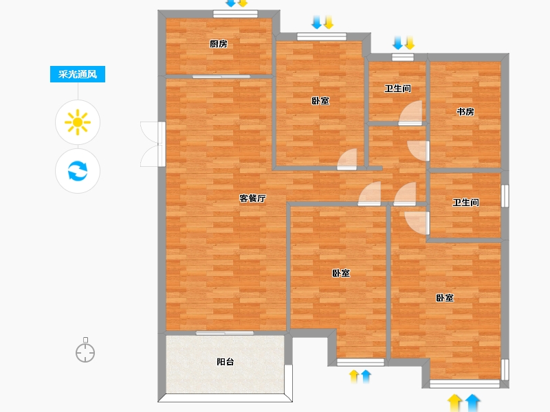 江苏省-南京市-高淳雅居乐花园29，30，27，28幢,125m²-100.08-户型库-采光通风