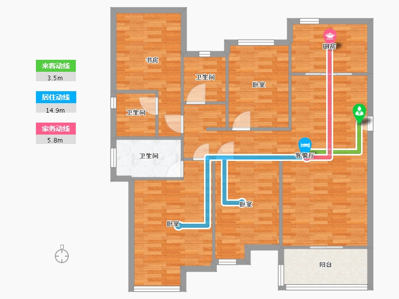 江苏省-南京市-高淳雅居乐花园136m²-109.21-户型库-动静线