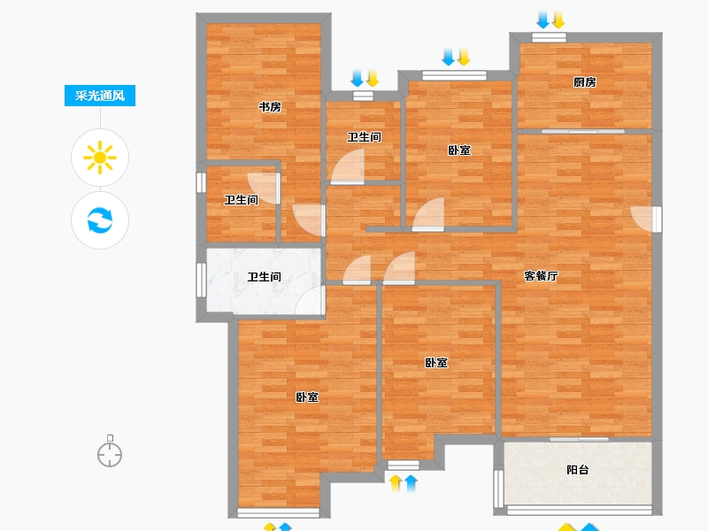 江苏省-南京市-高淳雅居乐花园136m²-109.21-户型库-采光通风