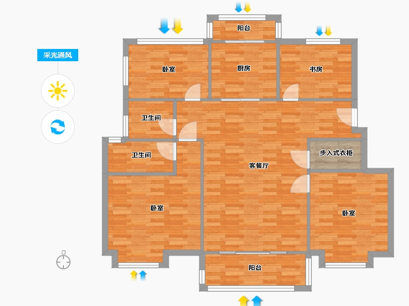 江苏省-南京市-紫晶美域130m²-104.23-户型库-采光通风