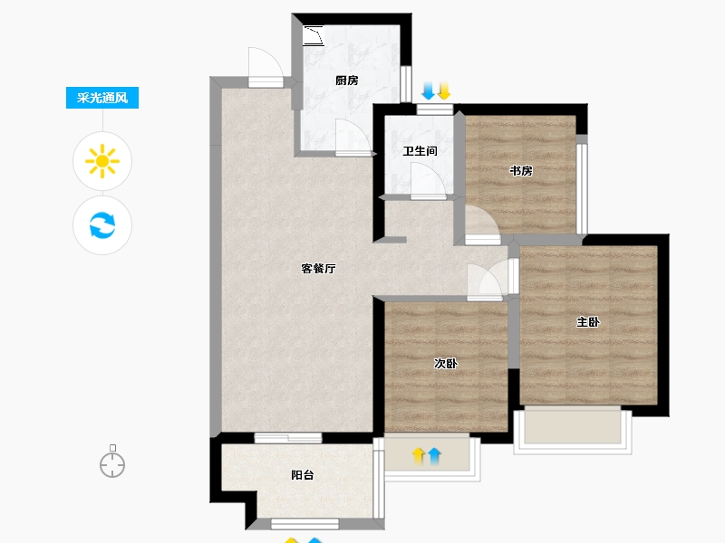 湖南省-长沙市-宁乡金科美苑风户型G2栋,G3栋,1栋92m²-67.80-户型库-采光通风