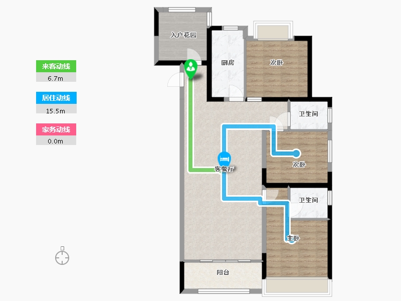 湖南省-长沙市-未来方舟1,2栋S1-B座3栋01户型126m²-103.99-户型库-动静线