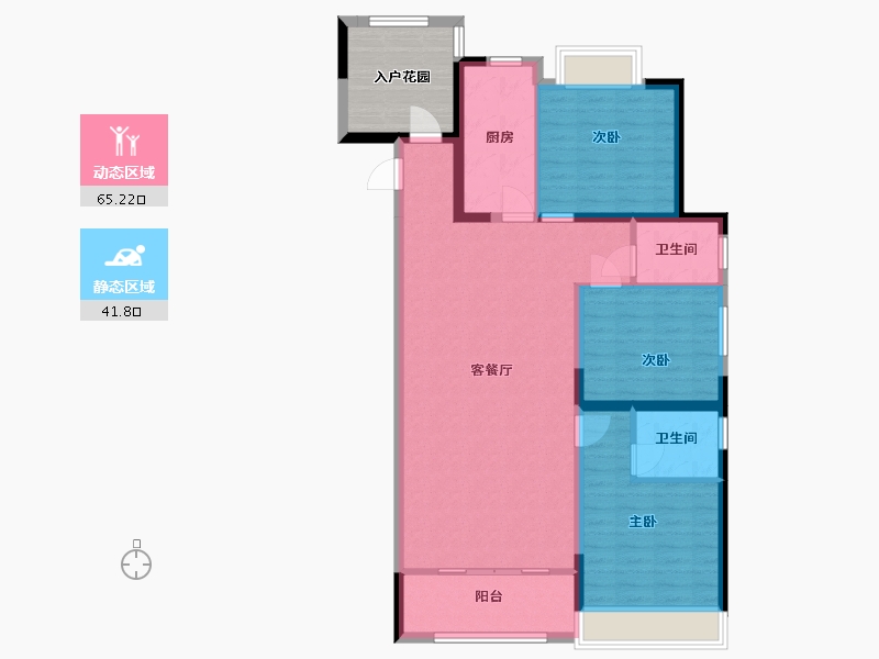 湖南省-长沙市-未来方舟1,2栋S1-B座3栋01户型126m²-103.99-户型库-动静分区