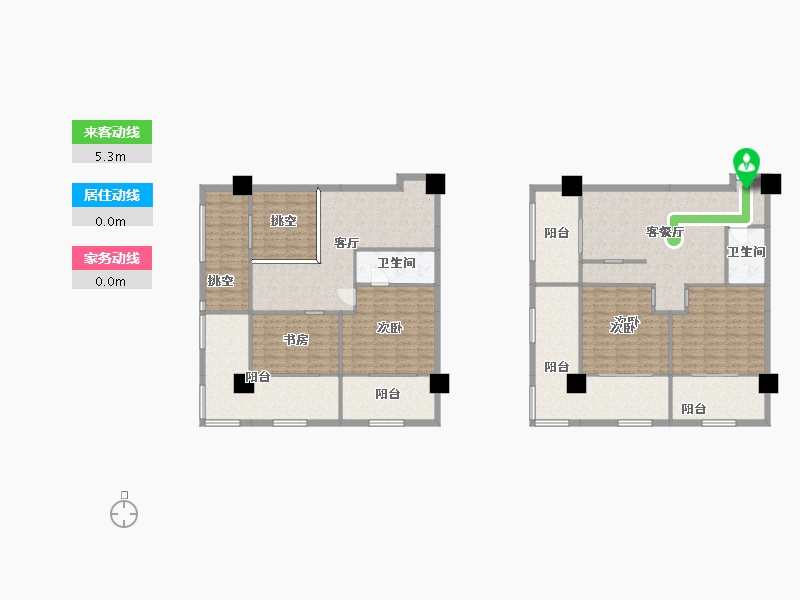 湖南省-长沙市-未来方舟公寓S1-B座03-04户型140m²-193.48-户型库-动静线