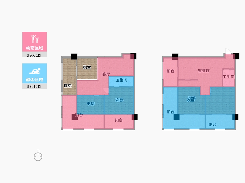 湖南省-长沙市-未来方舟公寓S1-B座03-04户型140m²-193.48-户型库-动静分区