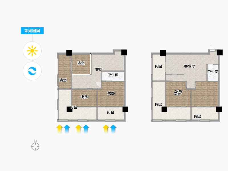 湖南省-长沙市-未来方舟公寓S1-B座03-04户型140m²-193.48-户型库-采光通风