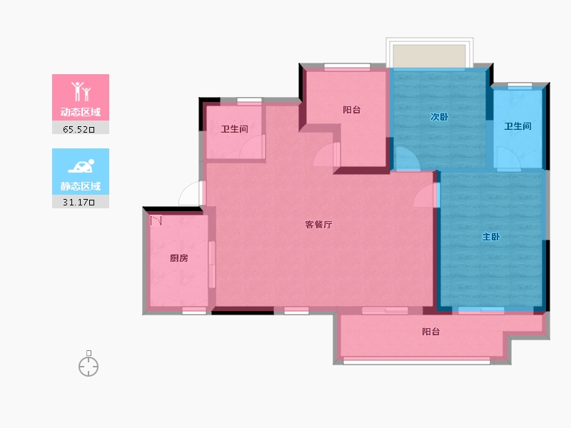 湖南省-长沙市-宁乡金科美苑雅户型G2栋,G3栋,1栋114m²-86.31-户型库-动静分区