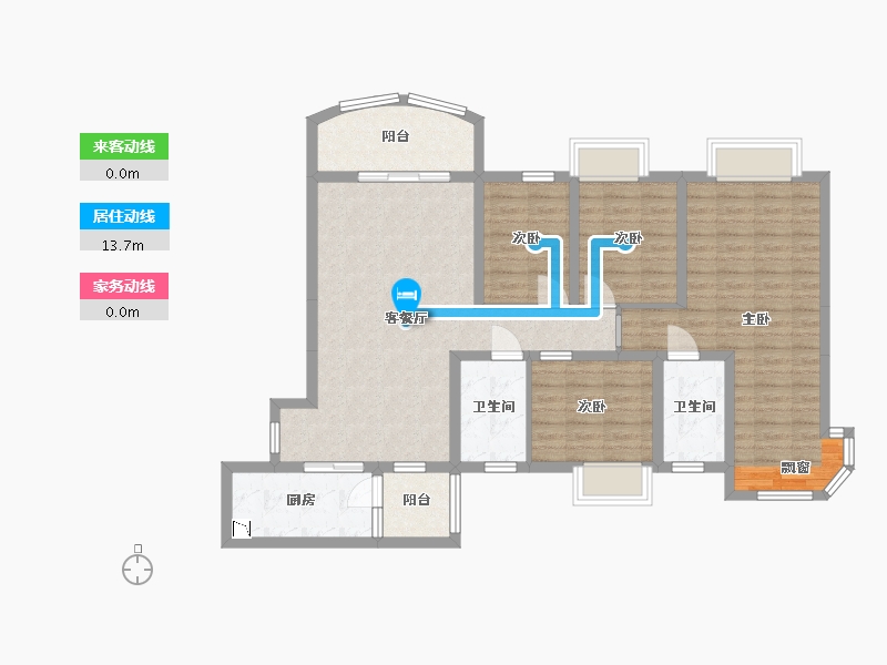 湖南省-长沙市-浏阳碧桂园幸福里1，6栋,4期6栋05户型145m²-102.69-户型库-动静线