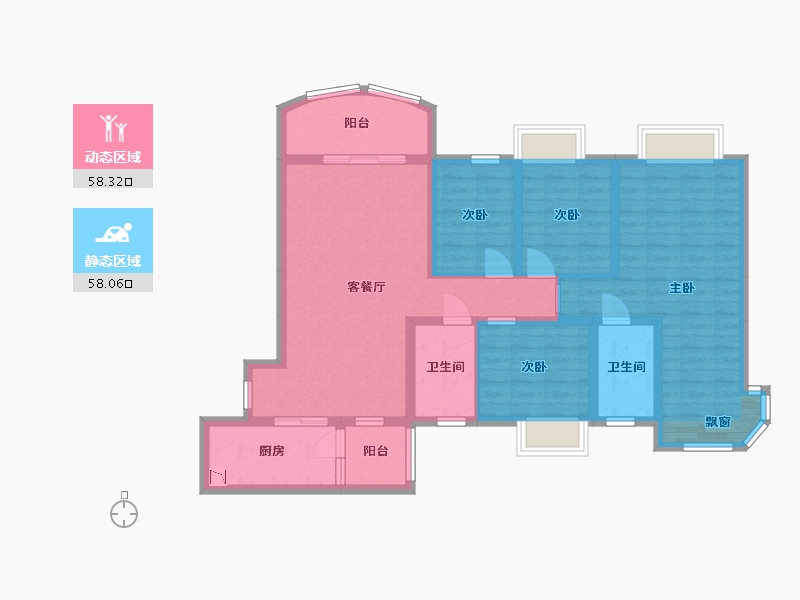 湖南省-长沙市-浏阳碧桂园幸福里1，6栋,4期6栋05户型145m²-102.69-户型库-动静分区