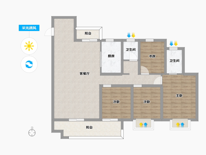 湖南省-长沙市-旭辉美的东樾城4,7,10,11,12栋C户型143m²-103.82-户型库-采光通风