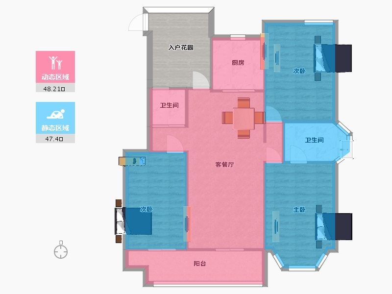 江苏省-南京市-双湖星城122m²-97.99-户型库-动静分区