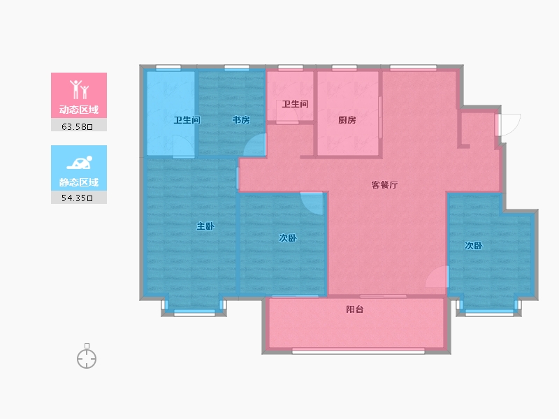 江苏省-南京市-高淳孔雀城湖畔澜庭1幢,18幢,16幢，134m²-107.00-户型库-动静分区