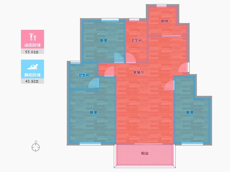 江苏省-南京市-东骏名府113m²-90.49-户型库-动静分区