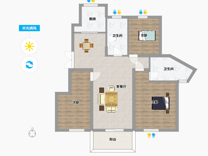 江苏省-南京市-东骏名府116m²-93.00-户型库-采光通风