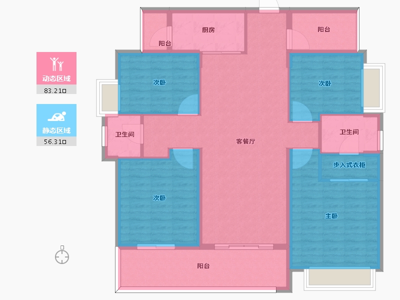 湖南省-长沙市-中欣楚天御府1,7,8,9栋C-1户型158m²-126.40-户型库-动静分区