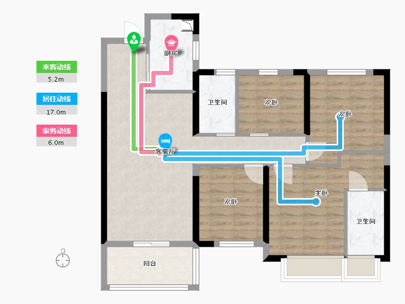 湖南省-长沙市-保利中环广场B7号栋C-3户型127m²-88.86-户型库-动静线