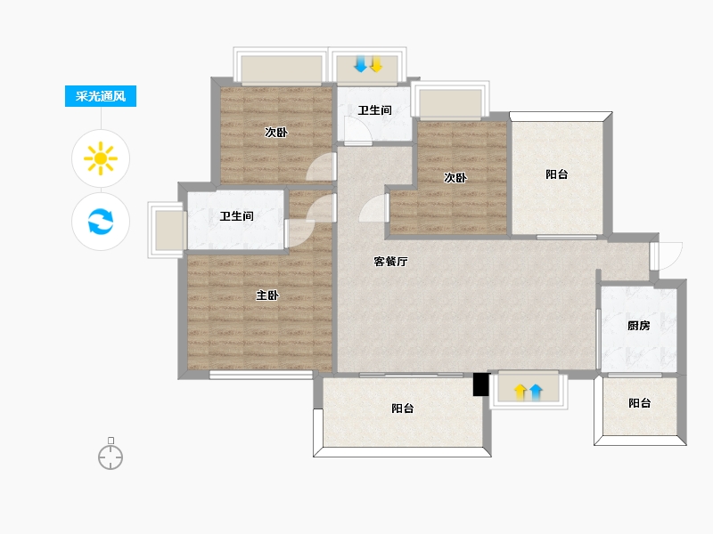 湖南省-长沙市-楚天逸品三期2,3,6栋A-1户型118m²-96.81-户型库-采光通风