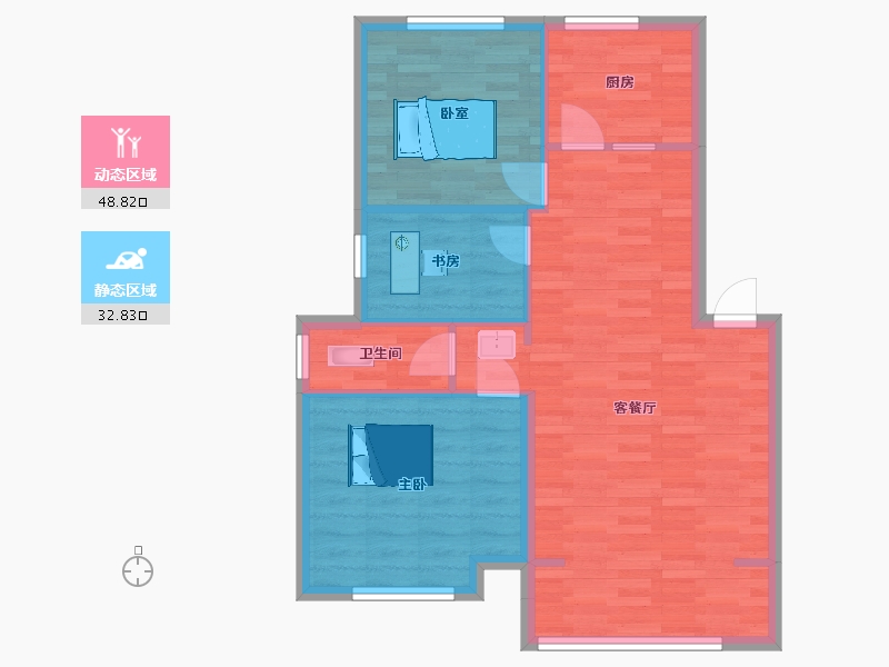 山东省-青岛市-梦想望城10,16号楼D户型93m²-74.19-户型库-动静分区