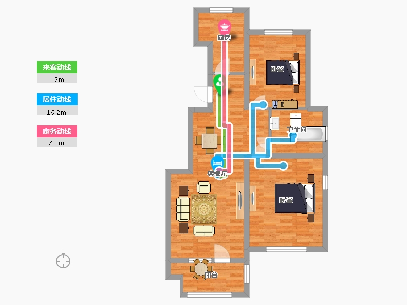 山东省-青岛市-品烁华年(莱西)17，32，33，34号楼A户型89m²-71.00-户型库-动静线