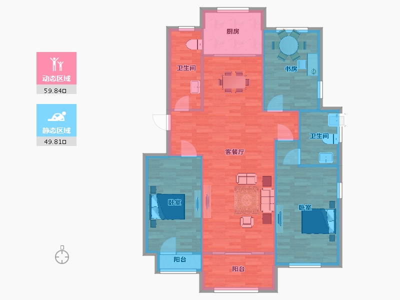 山东省-青岛市-品烁华年(莱西)17，32，34号楼F户型125m²-100.71-户型库-动静分区