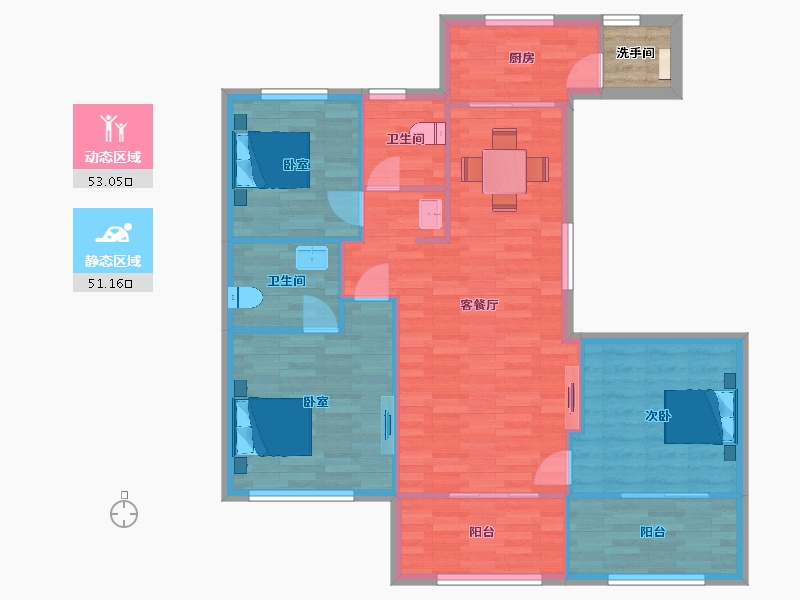 山东省-青岛市-天泰公园壹号13号楼122m²-97.73-户型库-动静分区