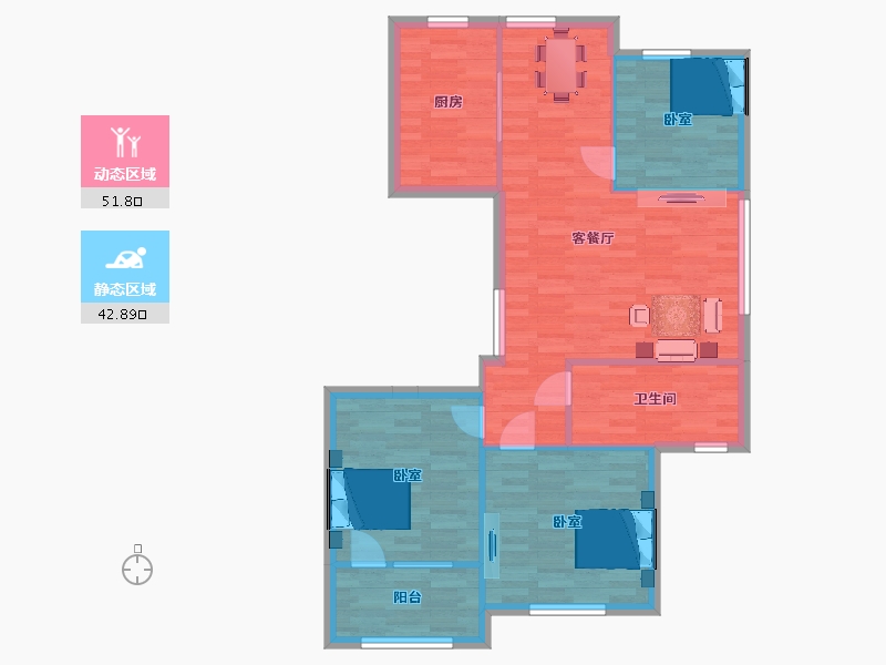 山东省-青岛市-天泰公园壹号26，25，22号楼107m²-86.45-户型库-动静分区