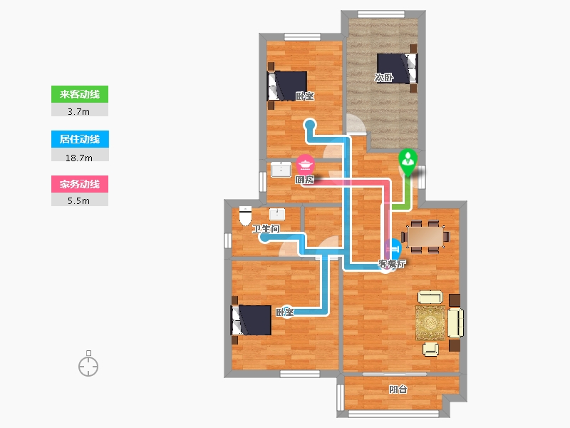 山东省-青岛市-翡翠城2号楼93m²-74.39-户型库-动静线