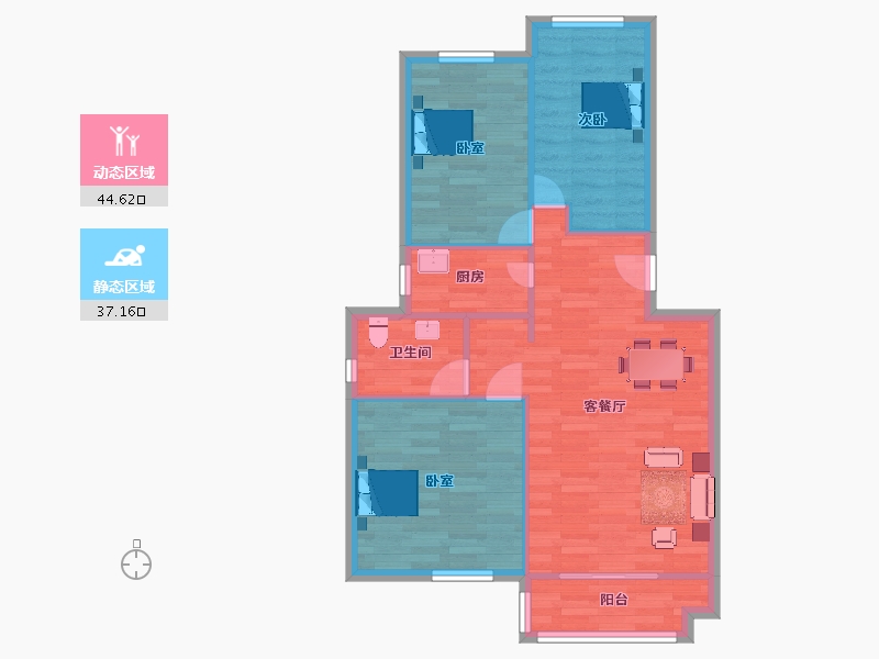 山东省-青岛市-翡翠城2号楼93m²-74.39-户型库-动静分区