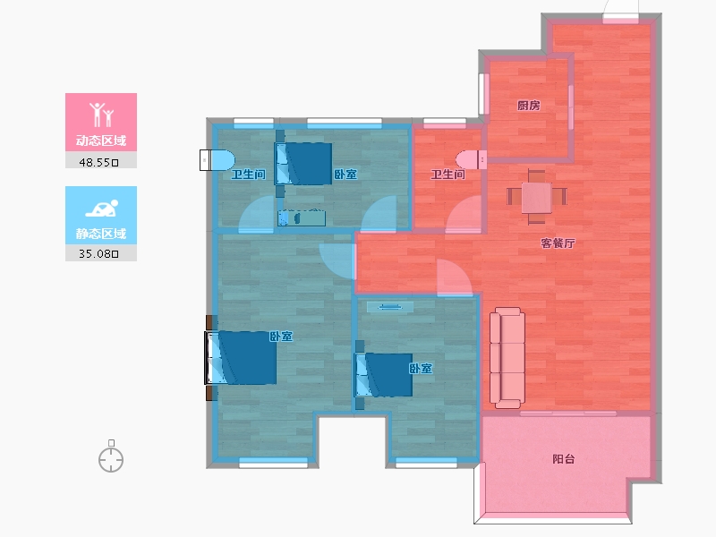 江苏省-南京市-中骏东原璟阅7，5，8，6，4，1，2，3幢95m²,-76.00-户型库-动静分区