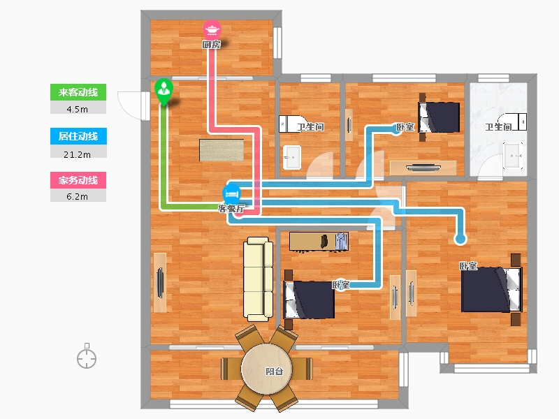 江苏省-南京市-蓝光睿创新筑沁泽园1幢,1幢B2户型110m²-88.00-户型库-动静线